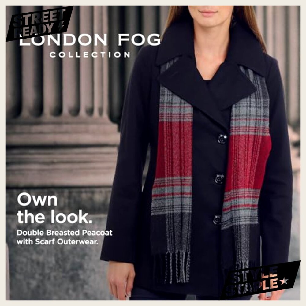 Double Breasted Peacoat with Scarf, Wool Blend, Long Sleeve, Formal Wear - Picture 3 of 6